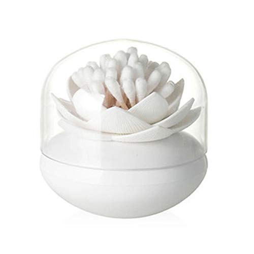 MaxS Lotus Cotton Swab Holder Small Toothpicks Q-tips Storage Organizer Canister Jar for Swabs Cosmetic Pads - White