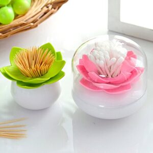 MaxS Lotus Cotton Swab Holder Small Toothpicks Q-tips Storage Organizer Canister Jar for Swabs Cosmetic Pads - White