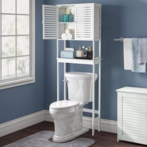 ADUZA Bamboo Over The Toilet Bathroom Storage Cabinet with 2 Doors, Freestanding Toilet Rack with Adjustable Shelves Space-Saving 67 Inches Height White