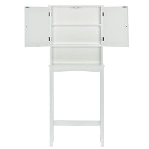 Merax Toilet Storage Shelf with Adjustable Shelves and Two Doors for Home, Bathroom Organizer Space Saver, White