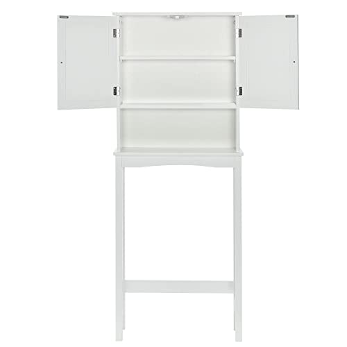 Merax Toilet Storage Shelf with Adjustable Shelves and Two Doors for Home, Bathroom Organizer Space Saver, White