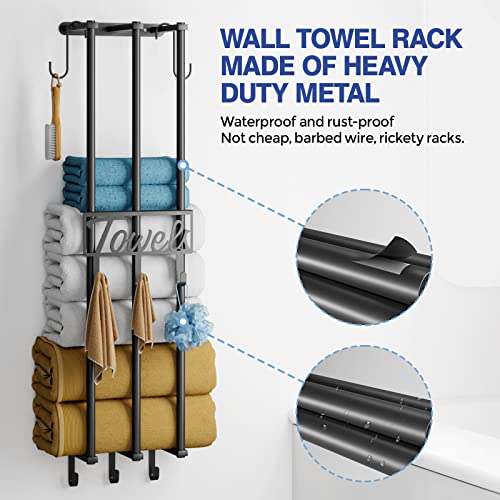 Wall Towel Rack for Rolled Towels, Boiarc Towel Racks for Bathroom Wall Mounted, 3 Bar Towel Holder for Bathroom Wall, Metal Bath Black Towel Rack for Folded Large Towel Washcloths