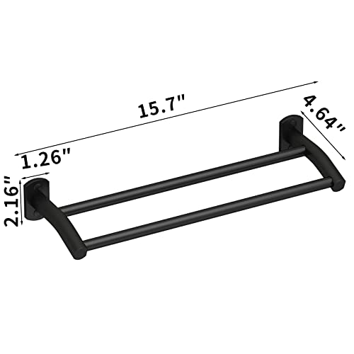 16" Towel Holder for Bathroom Wall Mounted, Matte Black Towel Rack, Double Towel Bar