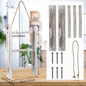 2 Pcs Hand Towel Ladder 3 Tier Wall Hanging Towel Ladder Wooden Farmhouse Towel Stand Mini Tea Towel Ladder Rustic Hand Towel Storage Rack with Top Rope for Whitewashed Towel Ladder