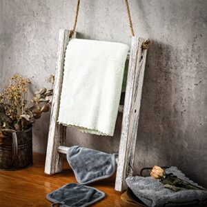 2 Pcs Hand Towel Ladder 3 Tier Wall Hanging Towel Ladder Wooden Farmhouse Towel Stand Mini Tea Towel Ladder Rustic Hand Towel Storage Rack with Top Rope for Whitewashed Towel Ladder