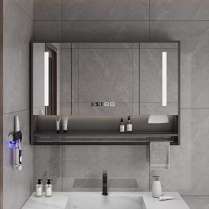 bathroom mirror cabinet wooden medicine cabinet with mirror wall mounted storage cabinet with led lights and defogger vanity mirror 20" 24" 28" 32" 36" 40" ( color : grey , size : 90cm (36inch) )