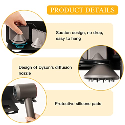 GTHUNDER Hair Dryer Holder Wall Mounted Bathroom Blow Dryer Holder Storage Rack,Multi-Functional Hair Dryer Rack for Dyson Hair Dryer Holder,laifen Hair Dryer Holder(Black)