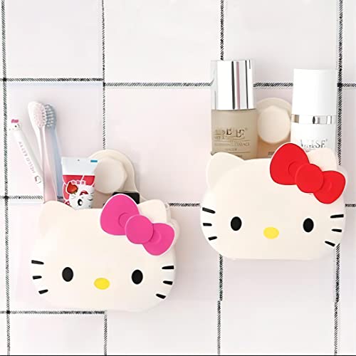 Hello Kitty Toothbrush Holders For Bathroom Organizer,Self Adhesive Wall Mounted Shower Caddy,Cute Shower Organizer shelves For Women Girls Teens Kids Gift, Bathroom Decor/Vanity/Office Storage (pink)