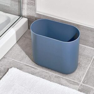 iDesign Cade Oval Slim Trash, Compact Waste Basket Garbage Can for Bathroom, Bedroom, Home Office, Dorm, College, Dusty Blue