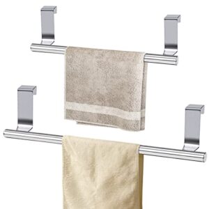 cabinet door towel bar, dish towel rack for cabinet, stainless steel kitchen towel holder, over the door hand towel hanger for kitchen bathroom cupboard, 2 pack (1*small+ 1*large)