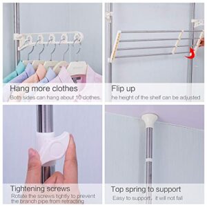 BAOYOUNI 2-Layer Expandable Laundry Shelf Over Washing Machine Storage Rack Tension Pole Space Saver Bathroom Organizer with Towels Clothes Hanger Hook, Ivory