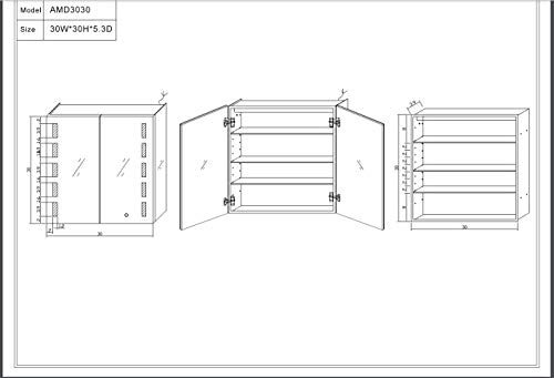 Bathroom Medicine Cabinet, Aluminum, Recessed/Surface Mount, 30" x 30", 2 Door, Mirrored w/LED