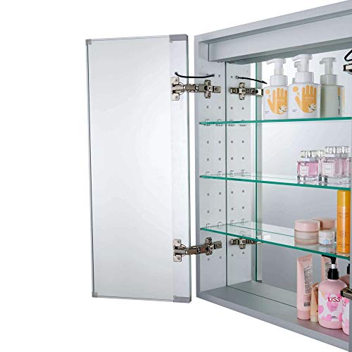 Bathroom Medicine Cabinet, Aluminum, Recessed/Surface Mount, 30" x 30", 2 Door, Mirrored w/LED
