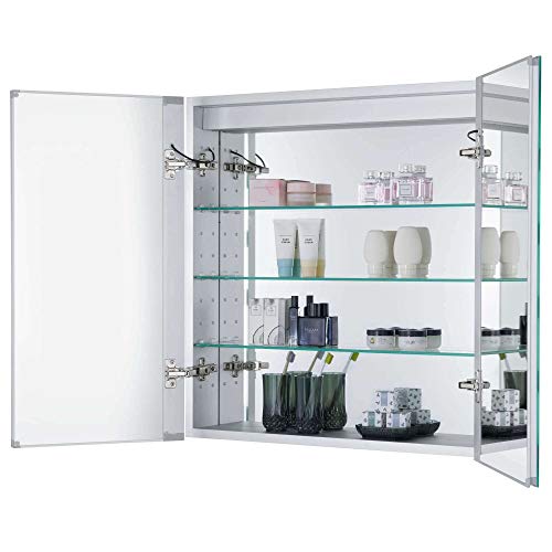 Bathroom Medicine Cabinet, Aluminum, Recessed/Surface Mount, 30" x 30", 2 Door, Mirrored w/LED