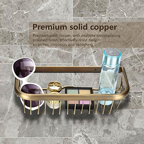 Yosoo Solid Copper Bathroom Shelf,Wall Mount Bathroom Shelf 30cm Solid Copper Shower Basket Bath Soap Shampoo Storage Holder