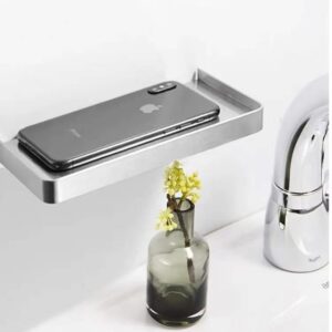 YISMAN Stainless Steel Toilet Phone Holder, Wall Mounted Storage Shelves, Multifunctional Item Tray Free Punching