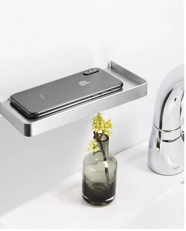 YISMAN Stainless Steel Toilet Phone Holder, Wall Mounted Storage Shelves, Multifunctional Item Tray Free Punching