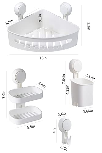 Shower Caddy Suction Cup Set, No-Tool No-Drill No Glue Installation Shower Organizer Set, Removable Suction Corner Shower Shelf Set, Kitchen Organizer Set, Bathroom Caddy Set - Pack of 5, White, Including Corner Caddy, Double Layer Soap Dish, Toothbrush/T