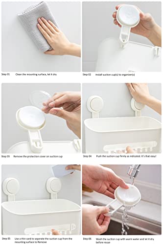 Shower Caddy Suction Cup Set, No-Tool No-Drill No Glue Installation Shower Organizer Set, Removable Suction Corner Shower Shelf Set, Kitchen Organizer Set, Bathroom Caddy Set - Pack of 5, White, Including Corner Caddy, Double Layer Soap Dish, Toothbrush/T