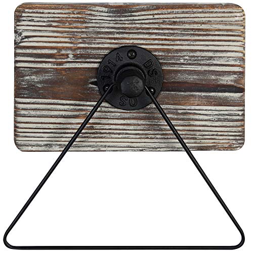 MyGift Wall Mounted Industrial Black Metal Triangle Bath Hand Towel Ring with Solid Torched Wood Backing, Rustic Design Hand Towel Holder