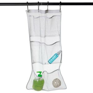 akoak 1 set white 6-packet quick dry mesh pockets fabric hanging caddy and bath organizer hang on shower curtain rod/liner hooks with 4 rings