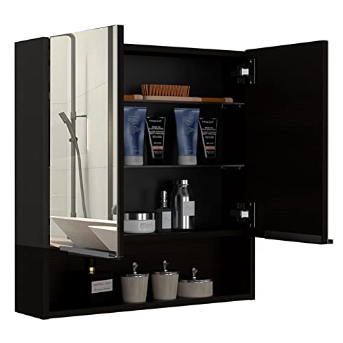 Depot E-Shop Tatacoa Mirror Medicine Cabinet, One Open Shelf, Three Interior Shelves, Black -Bathroom