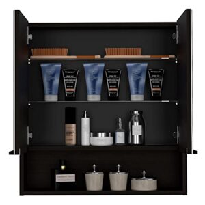 Depot E-Shop Tatacoa Mirror Medicine Cabinet, One Open Shelf, Three Interior Shelves, Black -Bathroom