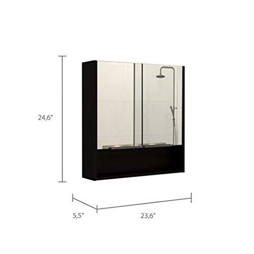 Depot E-Shop Tatacoa Mirror Medicine Cabinet, One Open Shelf, Three Interior Shelves, Black -Bathroom