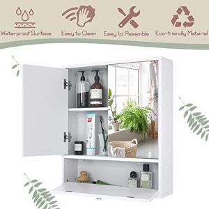 GLACER Wall Mounted Storage Cabinet, Bathroom Medicine Cabinet with Double Mirrored Doors and Adjustable Shelf, Ideal for Bathroom, Living Room, Cloakroom, 21.5 x 5.5 x 24.5 inches (White)