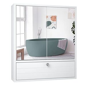 glacer wall mounted storage cabinet, bathroom medicine cabinet with double mirrored doors and adjustable shelf, ideal for bathroom, living room, cloakroom, 21.5 x 5.5 x 24.5 inches (white)