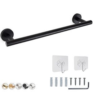 canluxy towel bar hand towel rack holder with 2 small transparent hooks, modern towel bar black matte