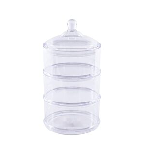 decorfest 3-tier stackable plastic candy jar with lid premium acrylic plastic bpa-free, decorative canister organizer apothecary – 6” diameter x 12”h - clear