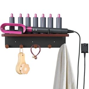 xigoo storage holder organizer for dyson airwrap curling iron accessories wall mounted, wood metal organizor for airwrap styler and attachments black