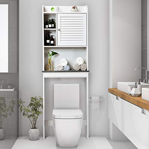 Giantex Over The Toilet Storage Cabinet, Collette Bathroom Behind The Toilet Storage Organizer w/Door & 5-Position Adjustable Shelf, Bathroom Storage Cabinet Over Toilet for Space Saving (68.5" H)