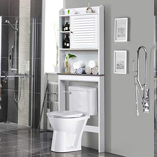 Giantex Over The Toilet Storage Cabinet, Collette Bathroom Behind The Toilet Storage Organizer w/Door & 5-Position Adjustable Shelf, Bathroom Storage Cabinet Over Toilet for Space Saving (68.5" H)