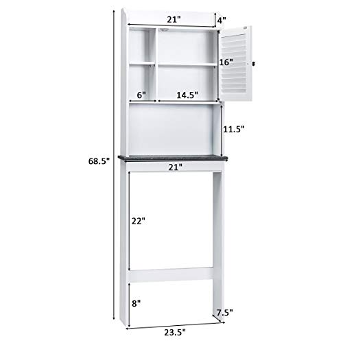 Giantex Over The Toilet Storage Cabinet, Collette Bathroom Behind The Toilet Storage Organizer w/Door & 5-Position Adjustable Shelf, Bathroom Storage Cabinet Over Toilet for Space Saving (68.5" H)