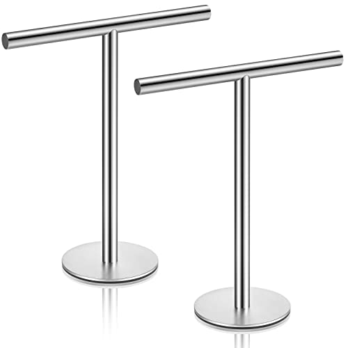 2 Pcs Towel Rack for Bathroom Hand Towel Holder Stand T-Shape Hand Towel Holder for Bathroom Stainless Steel Waterproof Bathroom Counter Organizer