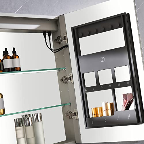 Liviza 40in. W x 30 in. H LED Rectangular Aluminum Alloy Recessed or Surface Mount Medicine Cabinet with Mirror, Lighted Medicine Cabinets for Bathroom W/Storage Shelves, Dimmable Light