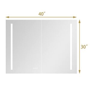 Liviza 40in. W x 30 in. H LED Rectangular Aluminum Alloy Recessed or Surface Mount Medicine Cabinet with Mirror, Lighted Medicine Cabinets for Bathroom W/Storage Shelves, Dimmable Light