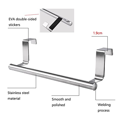 Stainless Steel Kitchen Towel Holder, Cupboard Door Towel Rack Bar Holders for Kitchen Cabinet Towel Rag Rack Over Door Towel Bar Hanger, Silver (9 inch)