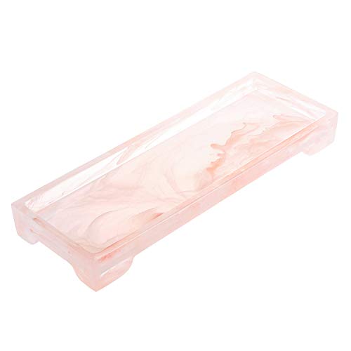 Lewondr Vanity Tray, Resin Decorative Tray Cosmetics Organizer Bathtub Bathroom Catchall Tray Countertop Closet Dresser Storage Tray for Arranging Perfume Jewelry Toiletry Makeup Brushes - Ink Pink