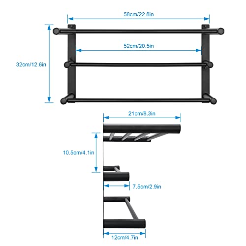 Bathroom Towel Rack with Tower Bars 3 Tiers- Double Towel Bar with Shelf SUS 304 Stainless Steel Lavatory Bath Towel Shelf Wall Mount Towel Holder Black