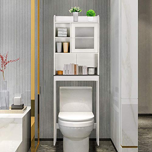 ZENY Over The Toilet Storage Organizer and Freestanding Cabinet with Adjustable Shelf & Storage Rack, Bathroom Space Saver Toilet Storage Cabinet, White