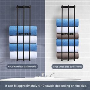 Sawjut Wall Towel Racks for Bathroom Wall Mounted, 3 Bars Metal Wall Towel Storage Rack with 6 Hooks, Bath Towel Holder Shelf for Rolled Towels Large Towel Washcloths Hand Towels (Black)