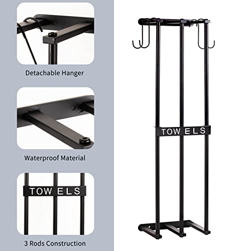 Sawjut Wall Towel Racks for Bathroom Wall Mounted, 3 Bars Metal Wall Towel Storage Rack with 6 Hooks, Bath Towel Holder Shelf for Rolled Towels Large Towel Washcloths Hand Towels (Black)