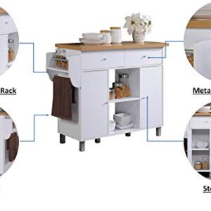 Hodedah Import Island with Spice Rack & Towel Rack Kitchen Cabinet