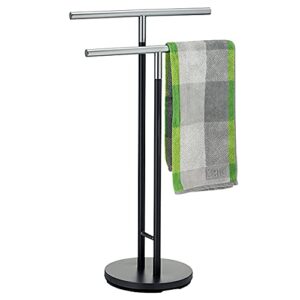 kela free standing towel rack stand - two tier organizer for bath and hand towels - study by weight - elegant by design - chrome and black