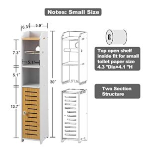 H HUIYKALY Bathroom Storage Cabinet,Small Storage Cabinet for Small Spaces,Bathroom Stand with Toilet Paper Holder Insert,White Bamboo