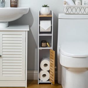 H HUIYKALY Bathroom Storage Cabinet,Small Storage Cabinet for Small Spaces,Bathroom Stand with Toilet Paper Holder Insert,White Bamboo