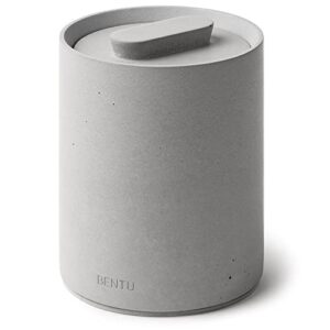 bentu hui grey concrete bathroom accessories, modern cement qtip dispenser holder organizer & storage canister, apothecary jar with lid for cotton swab, ball, round pads, floss